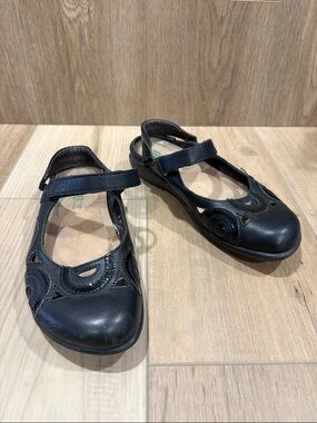 NAOT RONGO Ladies Mary Jane Leather Sandals Cut Out Sling Back Black 37 US 6.5